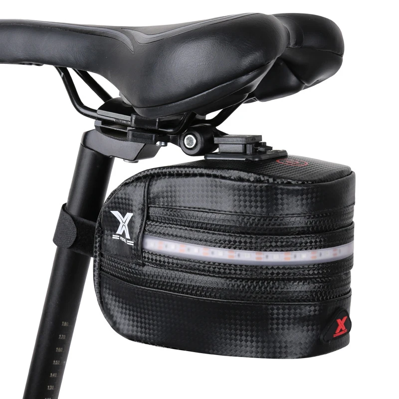 

LED MTB Mountain Bicycle Bike Saddle Rear Bag w/ Light Tail Bag USB Charging