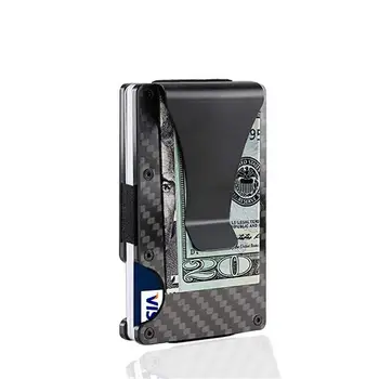 

2019 new fashion Slim carbon fiber credit card RFID holder do not scan wallet Metal Carteira Masculina Wallet