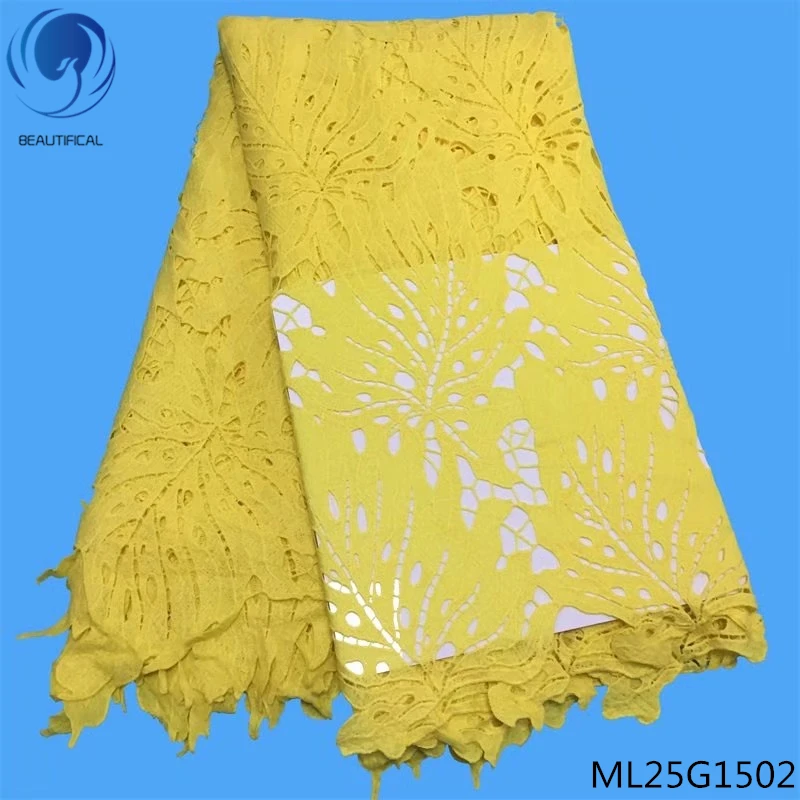 

BEAUTIFICAL guipure laces fabrics african cord lace fabrics 2019 yellow water soluble laces dresses for women 5yards/lot ML25G15
