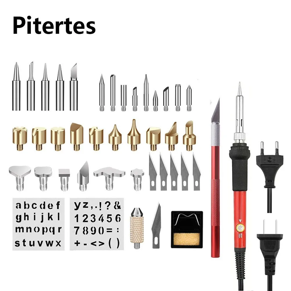

EU/US Plug 220V 60W Adjustable Temperature Soldering Iron Kit Carving Pyrography Wood Burning Tool Tips Hobby Knife DIY Hakko
