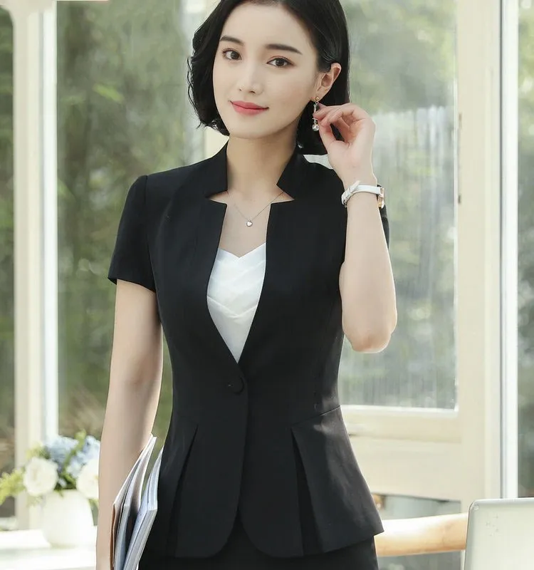 Ol Classic Short Sleeve Suit Jaqueta Feminina Jacket Blazer Feminino Button Office Women Formal Suits