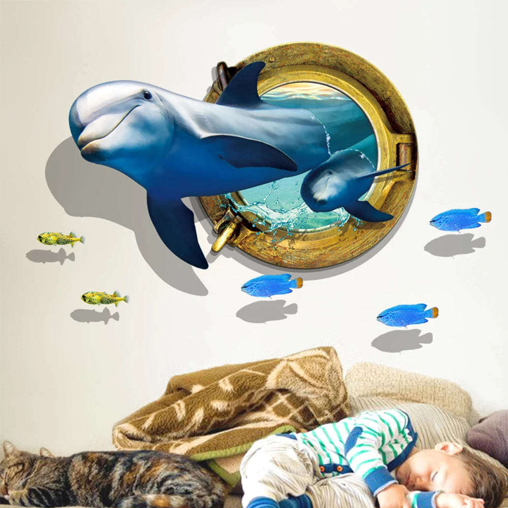 

3D Dolphin Wall Decal Creative Wall Sticker for Bedroom,Living Room Removable Wall Art Paper