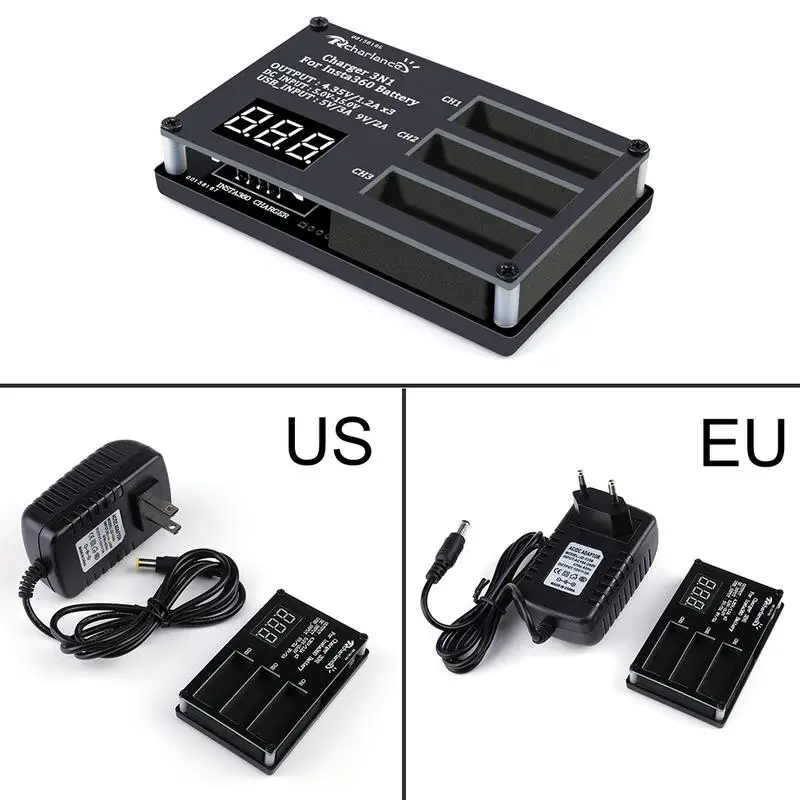 

For Insta360 One X One to Three Charger Three Electric Charge with Fast Charge with Display Sports Camera Charger Adapter