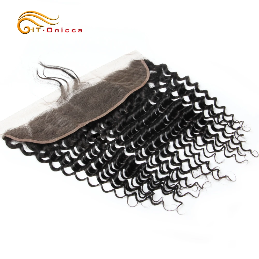 Onicca Brazilian Deep Wave Frontal Closure Non Remy Human Hair Frontal 13X4 Lace Frontal Closure With Baby Hair Natural Color