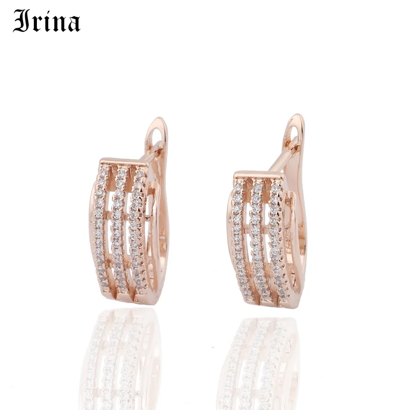 

Irina Row Full AAA Zircon Jewelry Earrings Hoops Gold Color Plated Elegant Charm Style Girls Women Gifts for Valentine's Day