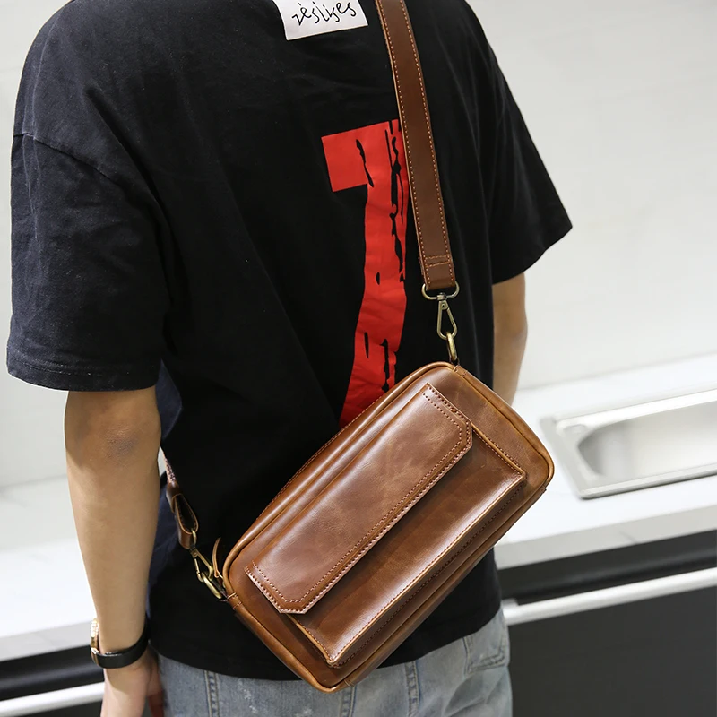 

High Quality Vintage Men Bags Crazy Horse Pu Leather Bag Men Small Messenger Handbags Male Brand Designer Shoulder Crossbody Bag