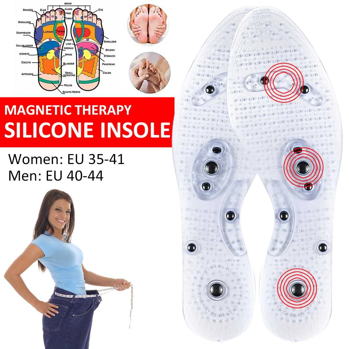 

Women Men Silicone Insole Magnetic Therapy Anti Fatigue Health Care Massage Foot Insoles Therapy Reflexology Pain Relief Pads