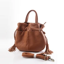 Чистая кожа Южная Корея одного плеча сумки мессенджер ведро маленькая сумка из натуральной кожи кисточкой сумка Веревка жгут портативный для леди