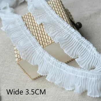

3.5CM Wide Pleated Chiffon Lace Elastic Folded Sewing Collar Applique Embroidery Ribbon Trim Edge For Garment Dress Fringe Decor