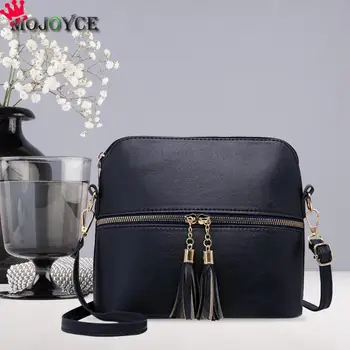 

2019 Casual Double Tassel Shell Messenger Women Fashion Leather Crossbody Handbags Solid Color Satchel Shoulder Bags