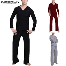 INCERUN, модный пижамный комплект для мужчин, одежда для сна,, с капюшоном, с длинным рукавом, одноцветная, Повседневная Пижама, костюм, брюки, топы, мужские мягкие домашние наборы