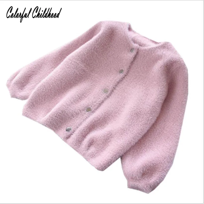 

2018 New Baby Girls Cardigan Coat Pure Color Velvet Thicken Fur Cardigan Wear Coat Big Kid Girls Autumn Winter Sweater Tops2-7y