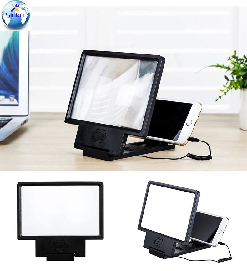 

Black/White 3D Eye Protection HIFI Sound HD Enlarged Screen Magnifier Holder with USB Cable for Cell Phone