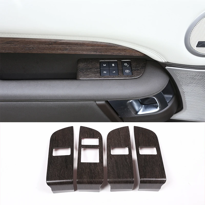 

4pcs Oak Wood ABS Child Safety Door Lock Switch Button Cover Trim For Land Rover Discovery 5 L462 2017 2018 LR5 Car Accessories