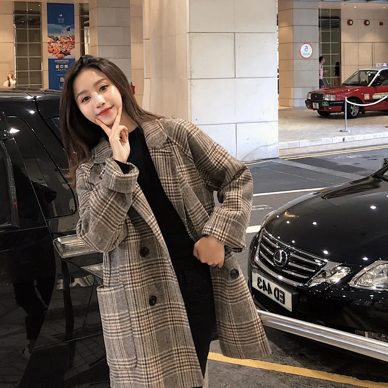 Poches Marque Sexy De Lady Longues Travailler Manteaux Slim Mode Revers Plaid Manches Hiver Femmes Automne Laine Bureau 2018 Mélanges xwFqXgF