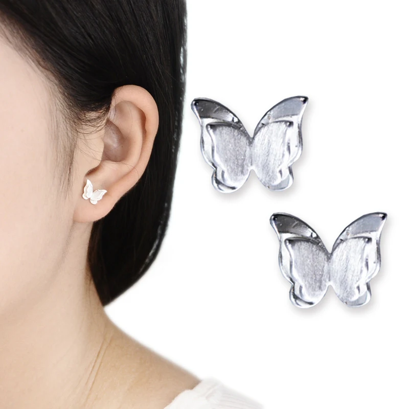 

Exquesite Fashion Jewelry Girls Beautiful 1Pair Small Drawbench Stud Earring Cute Gifts Silver Valentines Gift Unique Buterfly