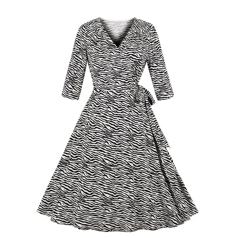 

Women Midi Dresses Elegant Sexy Vintage Office Lady Black Aline Lace Up Color Block Travel Female Fashion Retro Summer Dress