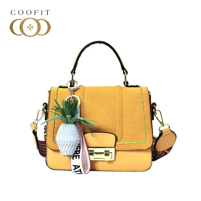

coofit Individual Women's Handbag Ultraportable PU Leather Messenger Bags Sweetly Shoulder Bag With Pineapple Hanging Ornament