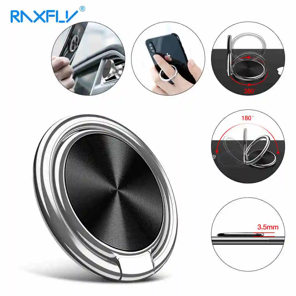 RAXFLY 3D Finger Ring Holder Ring Stand Metal 360 Rotating Mobile Phone Holder for iPhone 7 8 Samsung Phone Stander Holder