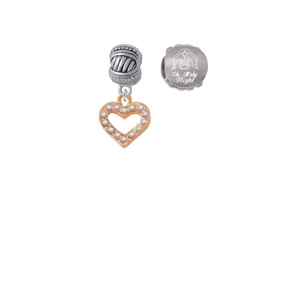 Rose Goldtone AB Crystal Open Heart Come Let us Adore Him Charm Beads (Set of 2) |