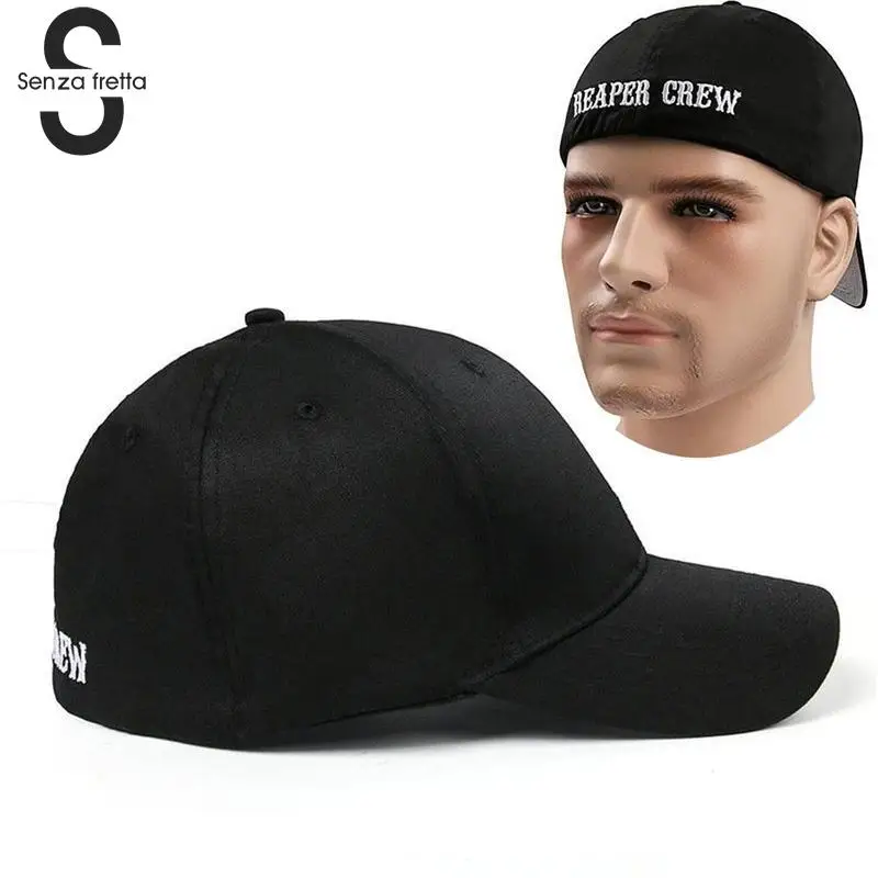 

Men's Baseball Caps Reaper Crew Letters Embroidered Cap Hip Hop Snapback Hat Black Cotton Fitted Fashion Caps For Men Male