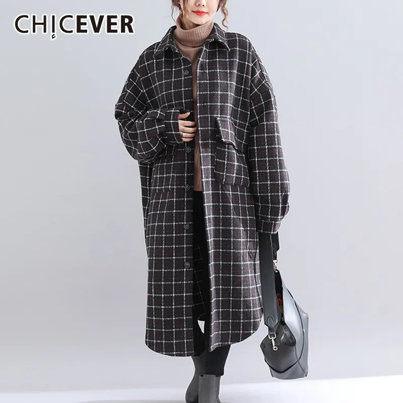 CHICEVER/осеннее/зимнее клетчатое пальто женские куртки с рукавом летучая мышь