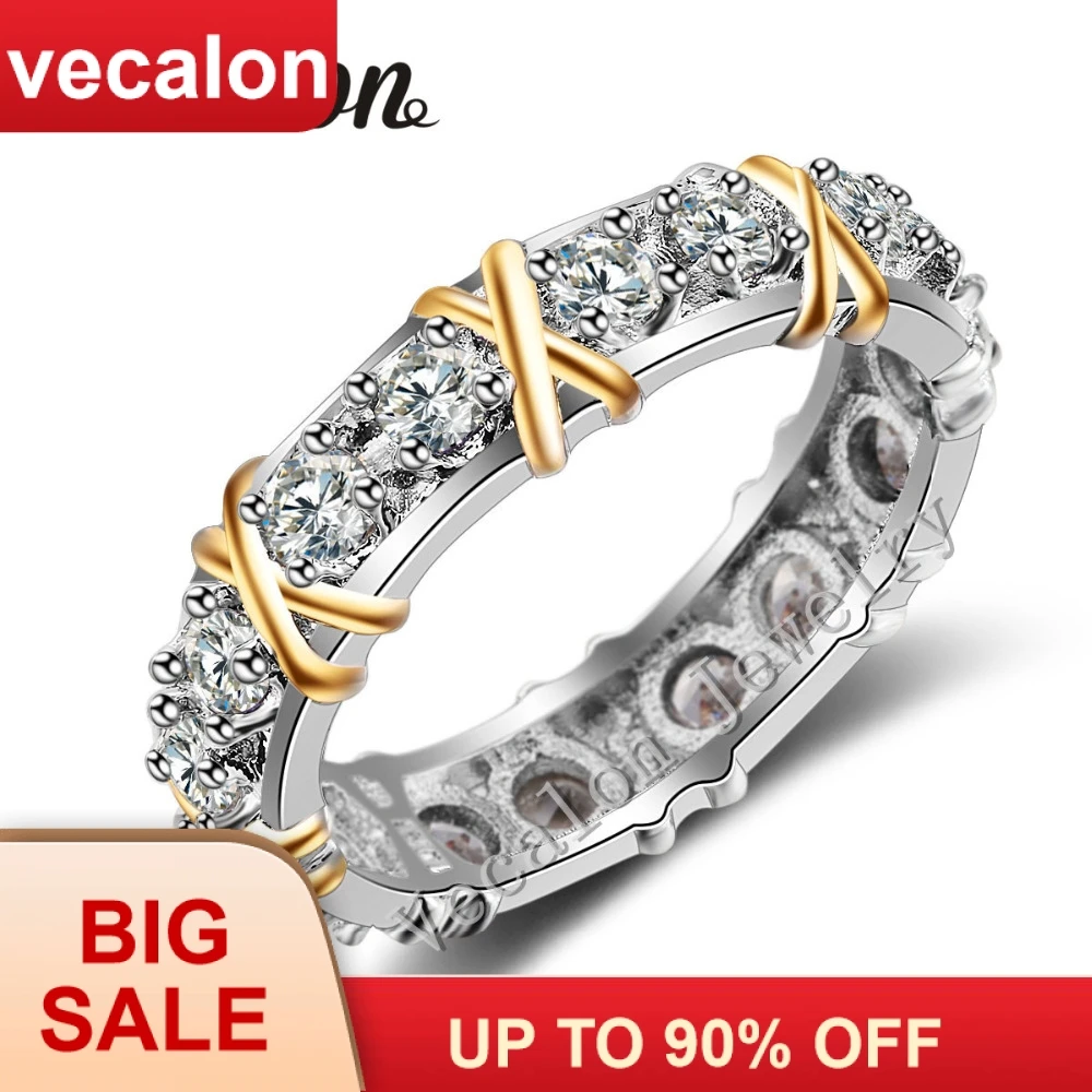 Vecalon 3 barvy Gem AAAAA Zircon Cz Zásnubní prsten se snubní prsteny pro ženy 10KT bílé žluté zlato plněné ženské prsteny