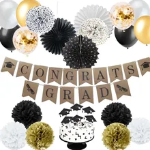 34pcs Graduation Party Backdrop With Graduation Balloon Cake Toppers Hanging Banner For Graduation Decorations Party Backdrop