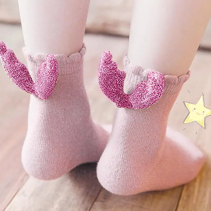 Детские носки-тапочки; однотонные теплые носки до колена с крыльями ангела; милые хлопковые носки унисекс с героями мультфильмов для новорожденных и малышей