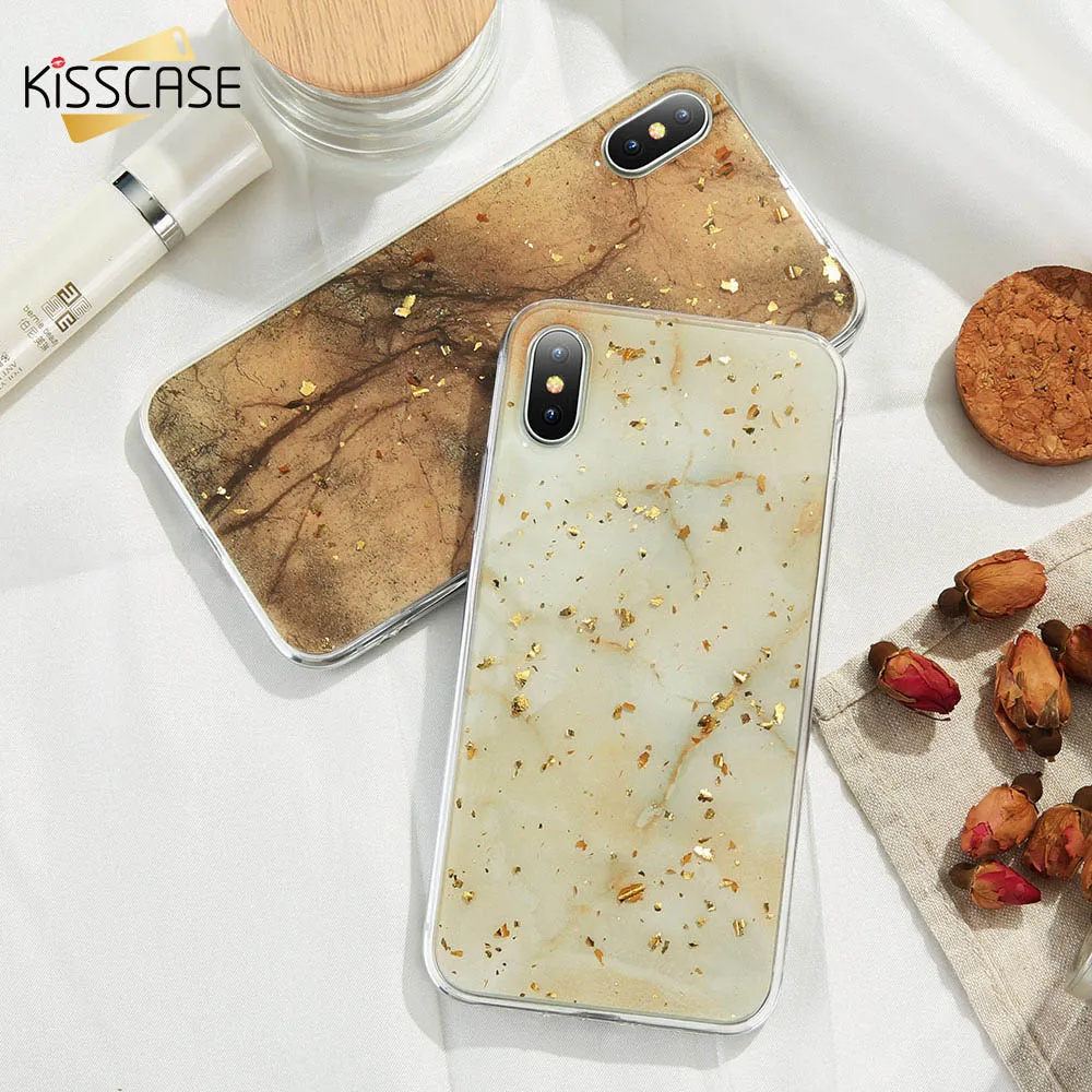 

KISSCASE Marble Texture Phone Case For iPhone XR X XS MAX 7 8 6 6S Plus 5 5S SE Gold Foil Glue Soft Silicone Back Cover Fundas