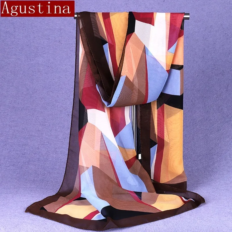 

chiffon geometry Multicolor print scarf designer luxury brand fashion spring ponchos ladies Hijab head woman stoles and wrap