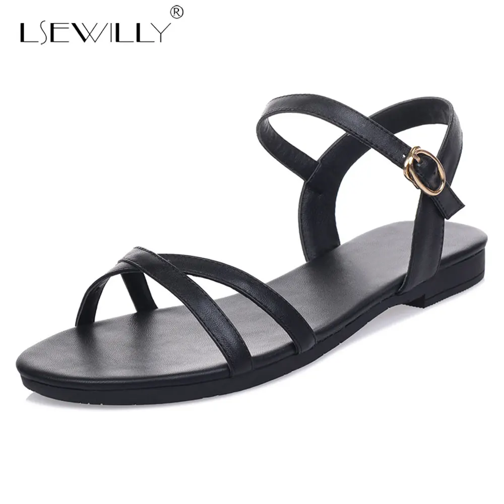 

Lsewilly Brand Shoes Woman Open Toe Casual Flat Shoes Gladiator Summer Sandals Black White Rome Flat Bohemia Beach Shoes E734