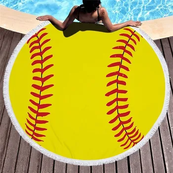 

2020 Newest Cool Football Sports Summer Round Swimming Beach Bath Towel With Tassels 450g Soft Microfiber 150cm Wall Tapestry