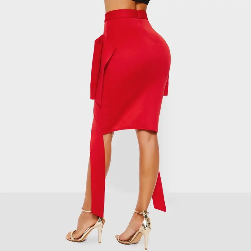 Women Vintage Skirt High Waist 2019 New Fashion Bowknot Design Split Summer Solid Red Elegant Party Sexy Bodycon Skirts Female Women Vintage Skirt High Waist 2019 New Fashion Bowknot Design Split Summer Solid Red Elegant Party Sexy Bodycon Skirts Female