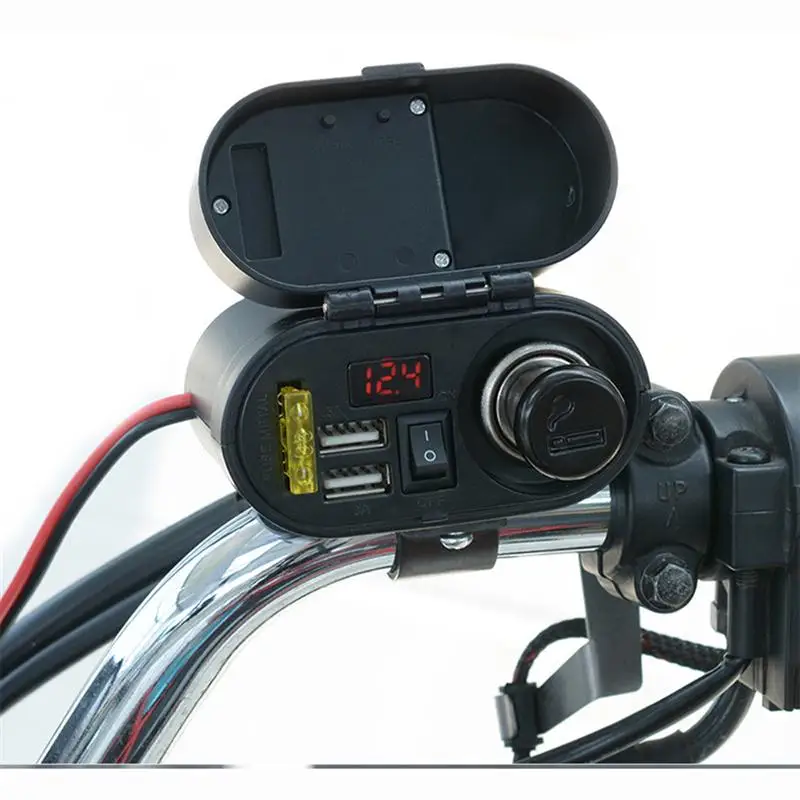 USB зарядное устройство для мотоцикла с двумя портами и дисплеем