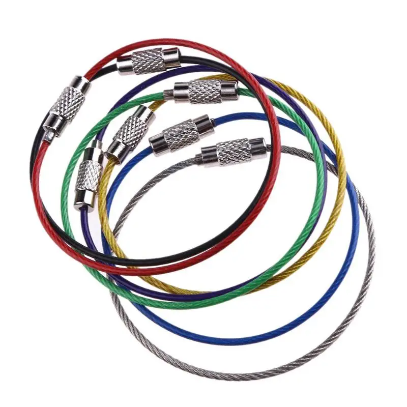

20pcs Metal Stainless Steel Wire Ropes Carabiner Key Hanging Cables EDC Tool Key Ring Key Chain Color Random