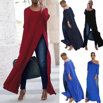 

Fashion Brand Newest Ladies Women Off Shoulder Long Sleeve Casual Blouse High Split Tunic Top Shirts Clothes Long Clothing