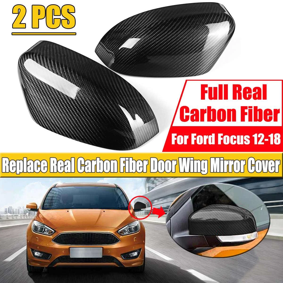 

Replacement Full Real Carbon Fiber Material Door Wing Mirror Cover For Ford For Focus 2012 2013 2014 2015 2016 2017 2018