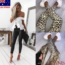 AU женские леопардовые змеиные животные принт Высокая талия эластичные леггинсы брюки