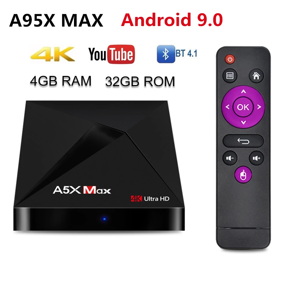 A5X MAX Android 9 0 ТВ коробка 4 K HD ГБ/32 ГБ RK3328 Мали-450 Smart Media Player 1000 м Lan | Электроника