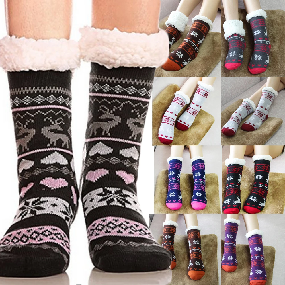 

Women's Winter Socks Soft Warm Cozy Fuzzy Fleece-lined Xmas Thick Socks Gift With Gripper Slipper Ladies Fashion Socks