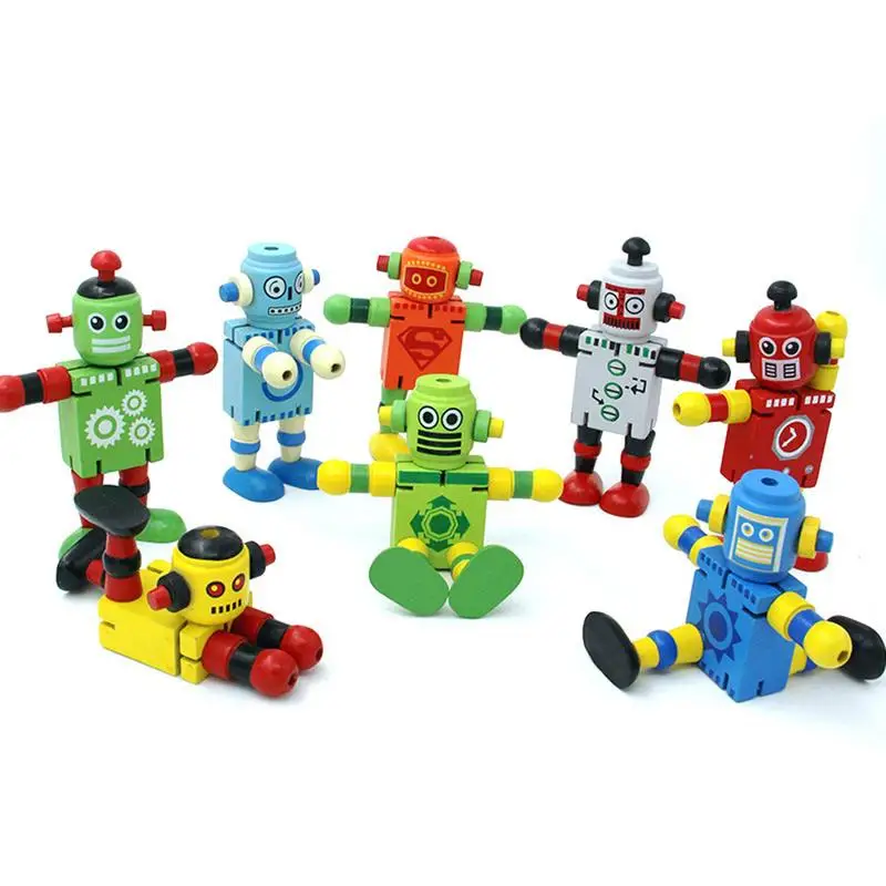 

Newest Early Educational Toys Creative Personality Building Blocks Toys Wooden Deformation Elastic Robot For Children Toy Gift