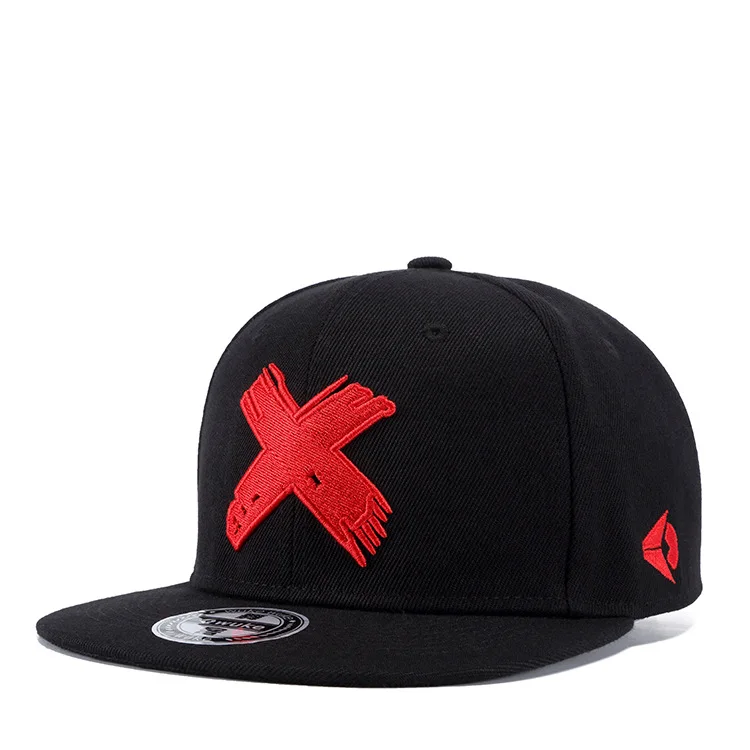 

Eye-catching Black Embroidery Flat Brim Hat Hip Hop Street Dance Snapback Cap Adjustable UV Visor Sunhat Dad Hats