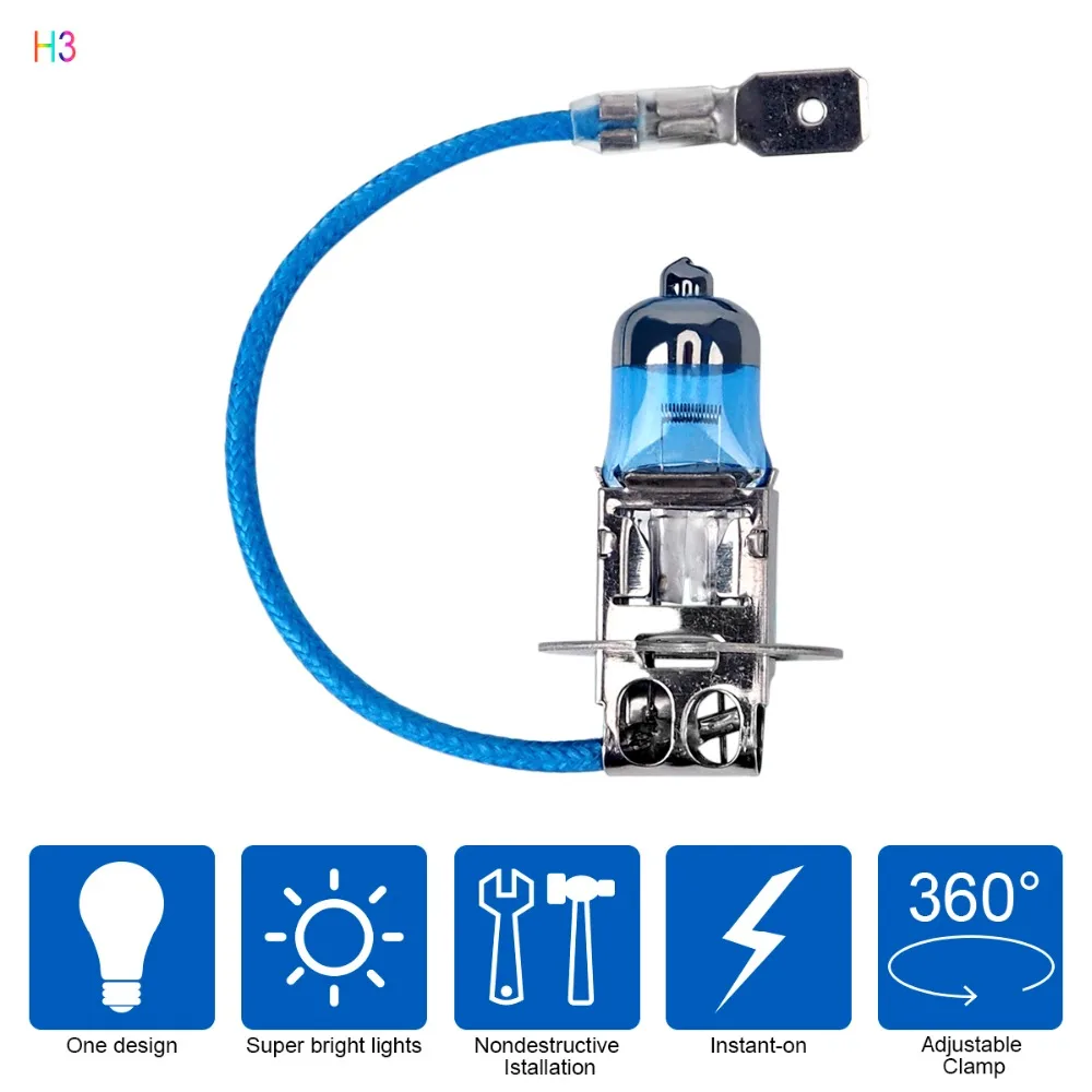 2pcs 12V 100W H3 Car-styling Super Bright White Car Halogen Lamp HOD Halogen Fog Light Halogen Headlight Replacement Bulbs
