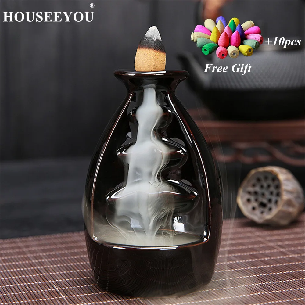 

Various Kinds Aroma Smoke Backflow Stick Incense Burner Ceramic Glazed Waterfall Censer Home Decoration Use In Home Teahouse