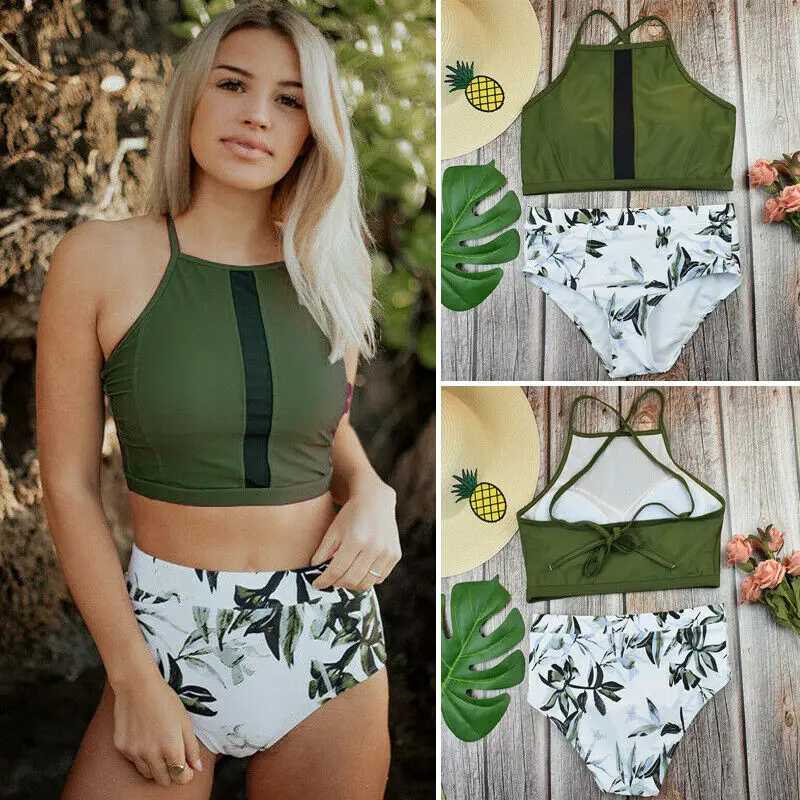 

2019 Newest Hot Swimwear High Waist Floral Bathing Padded Bra Bikini Set Swimsuit Women Bandage Push-up