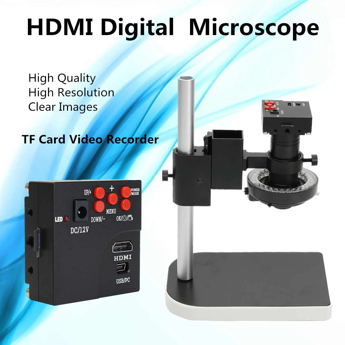 

New 100-240V AC 16MP 1080P 10X -100X HDMI Digital Microscope Desktop LCD soldering electronic Microscope with High Brightness