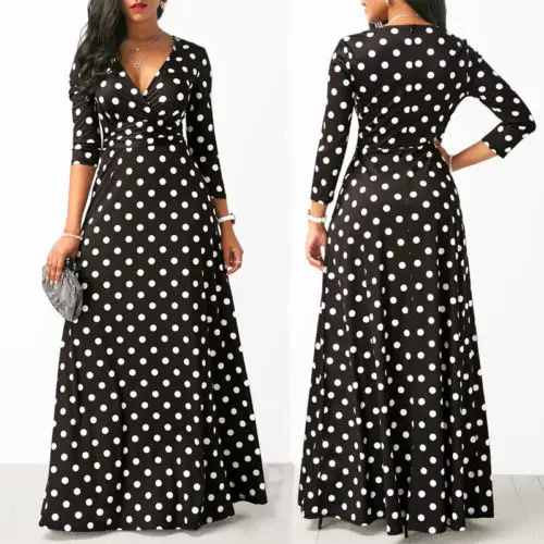 

2019 Women Boho V-neck Cocktail Party Long Dress 3/4 Sleeve Sundress vintage