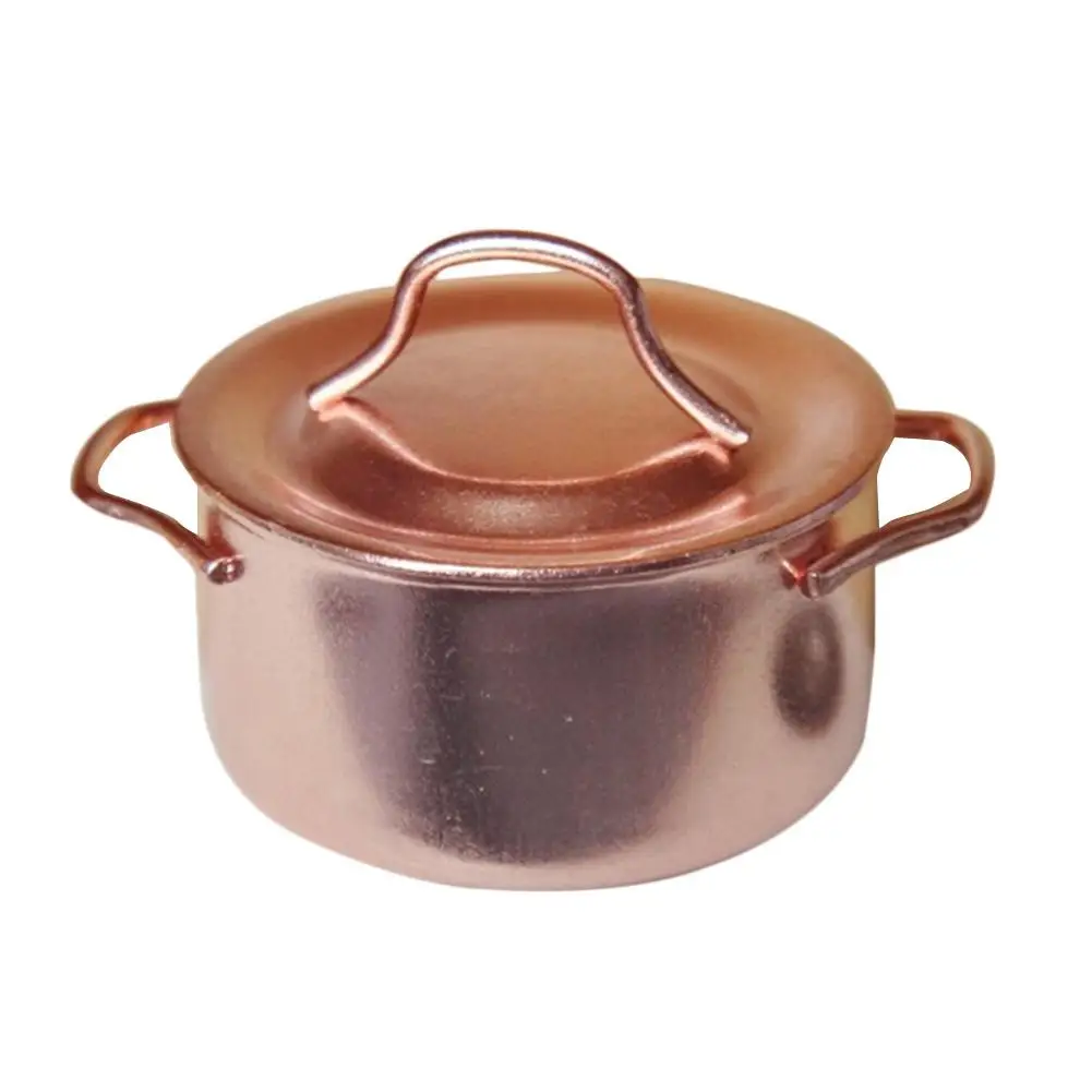 

1/12 Dollhouse Miniature Accessories Mini Metal Soup Pot With Lid Simulation Furniture Kitchen Model Toys For Doll Decor