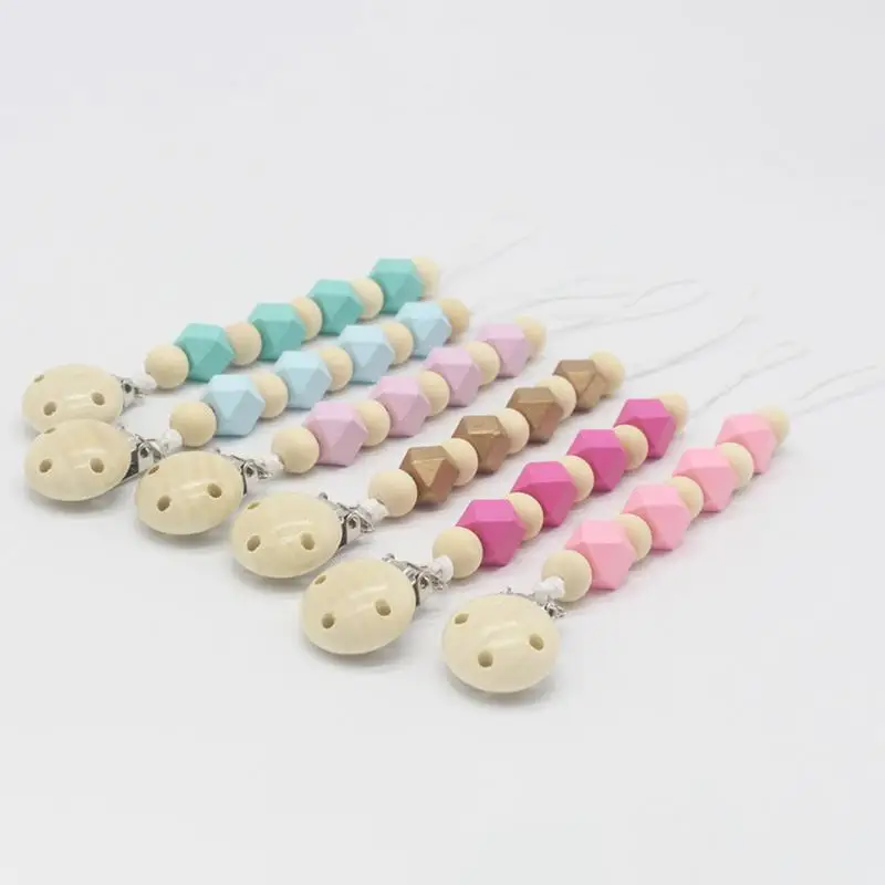Baby Pacifier Clip Chain Wooden Holder Chupetas Soother Pacifier Clips Leash Strap Nipple Holder For Infant Feeding